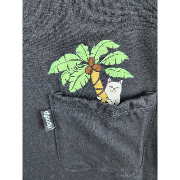 RIPNDIP Black Pocket T Shirt Cat Palm Tree Graphic Tee Medium - Picture 3 of 12